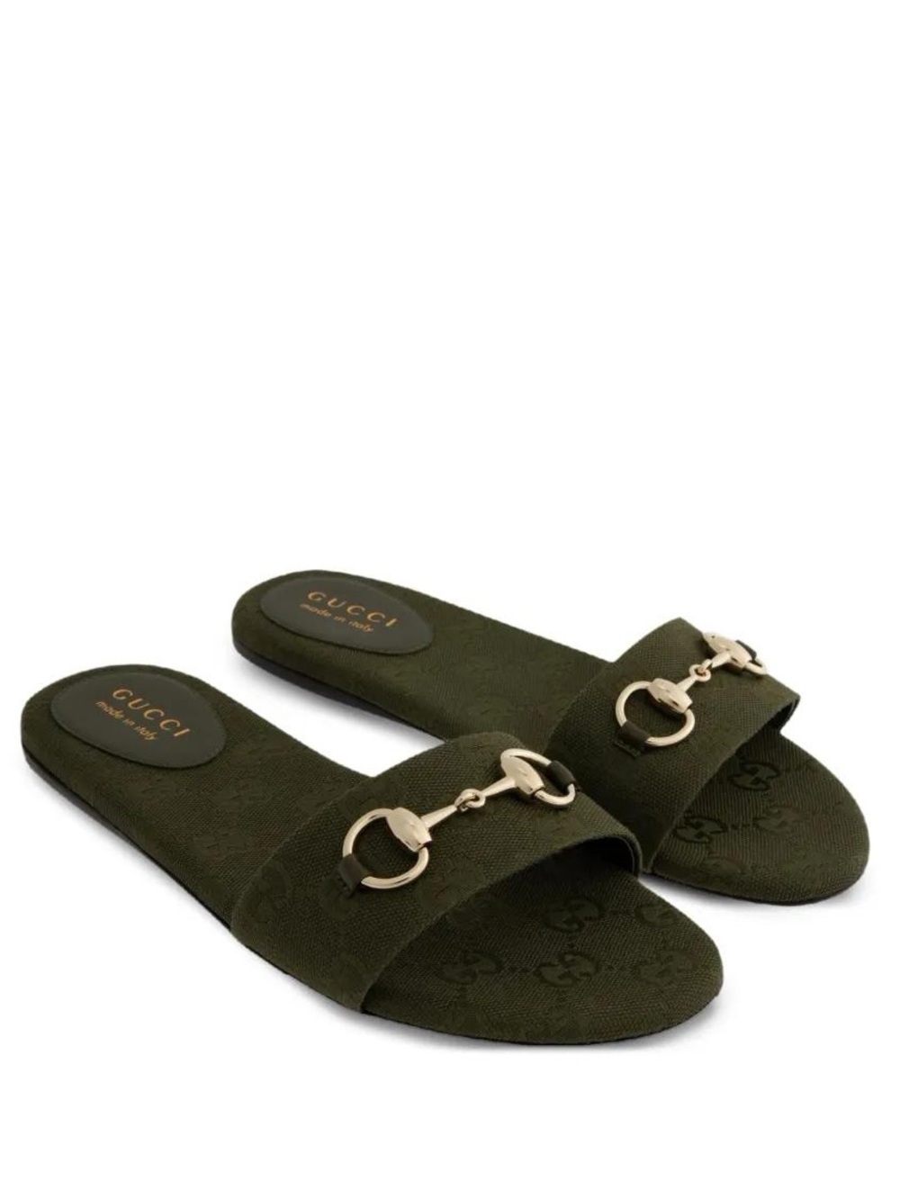 New Gucci Green Slide Sandal With Horsebit, Canvas 36.5 $770